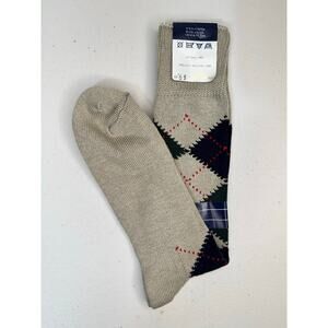 VTG Rolls Royce Luxury Supima Cotton Beige & Black Argyle Dress Socks 8-12 USA